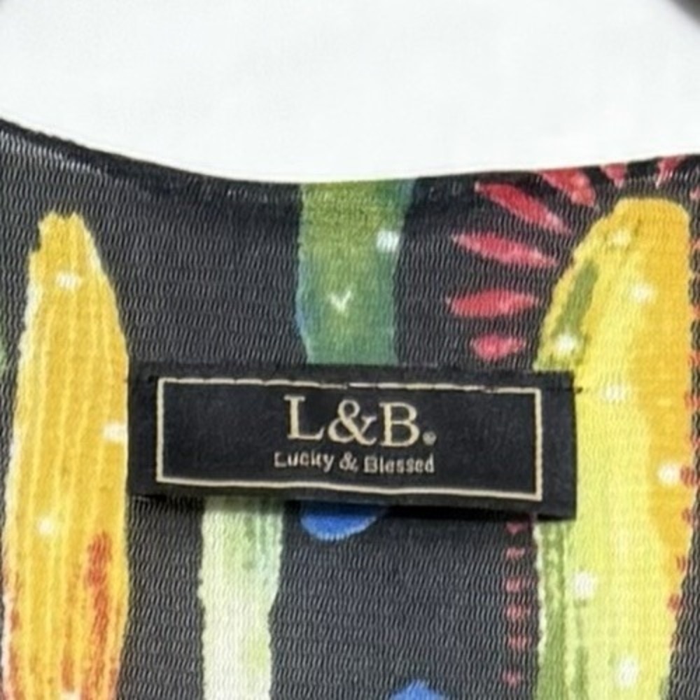 Lucky And Blessed L & B Colorful Cactus Print Sheer Maxi Duster Kimono Size 2X - Picture 8 of 8